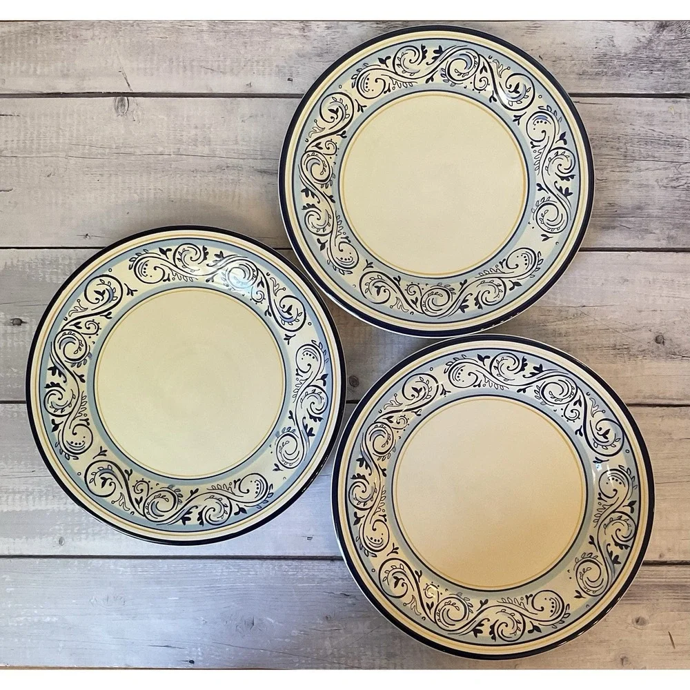 Better Homes And Gardens Renes Dinner Plates Blue Scrolls Set Of 3 Lot #2